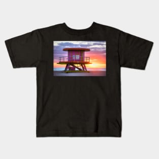 Miami Beach Round Life Guard House Sunrise Kids T-Shirt